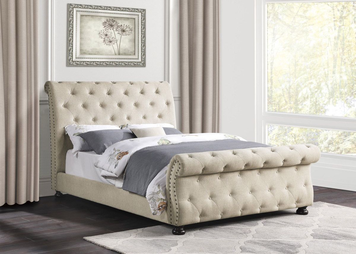 Tavio Tufted Fabric Sleigh Bed