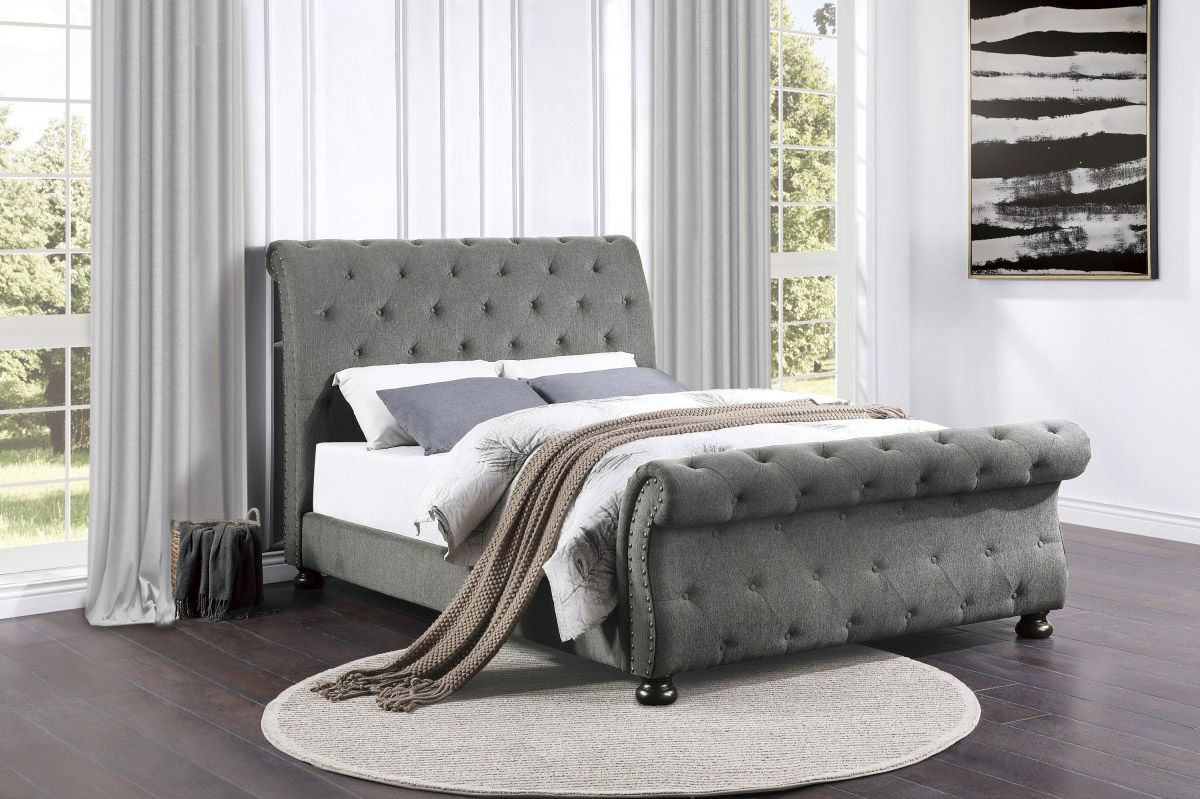 Tavio Grey Fabric Sleigh Bed