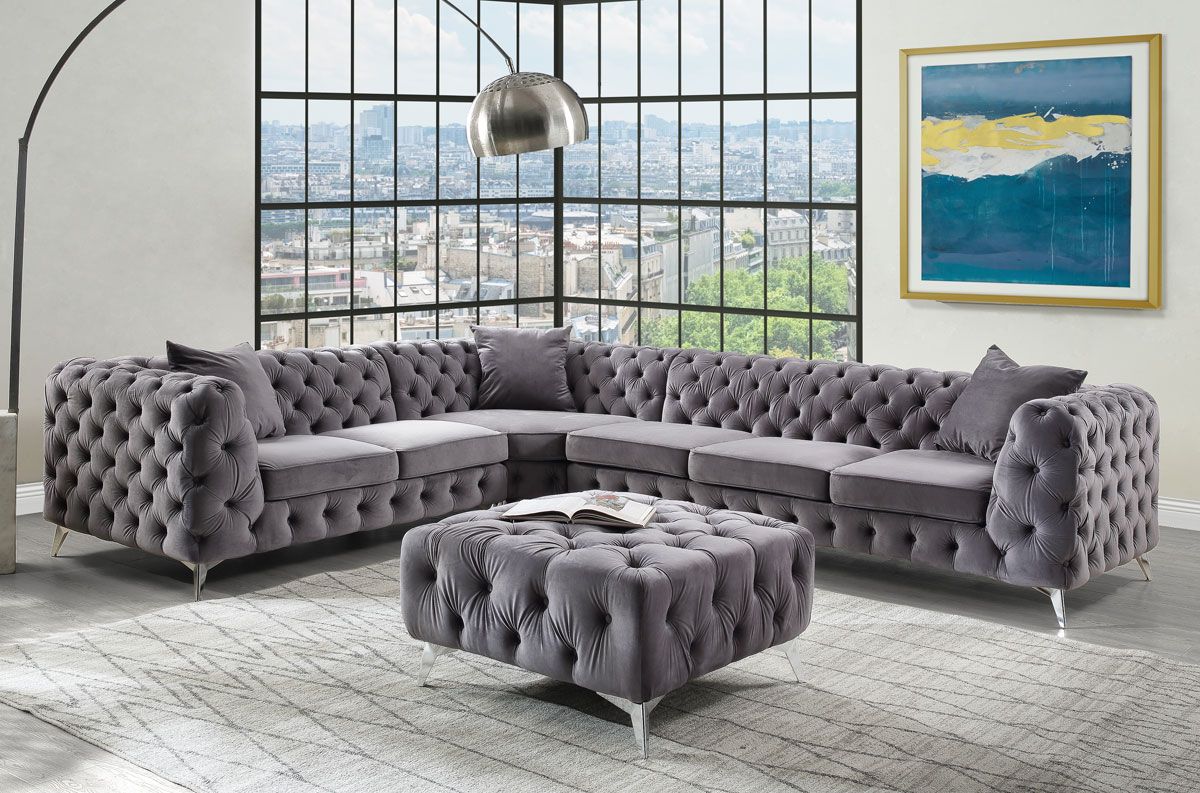 Tawana Grey Velvet Chesterfield Sectional