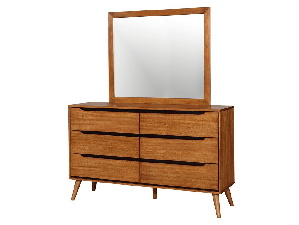 Terris Oak Finish Dresser With Mirror