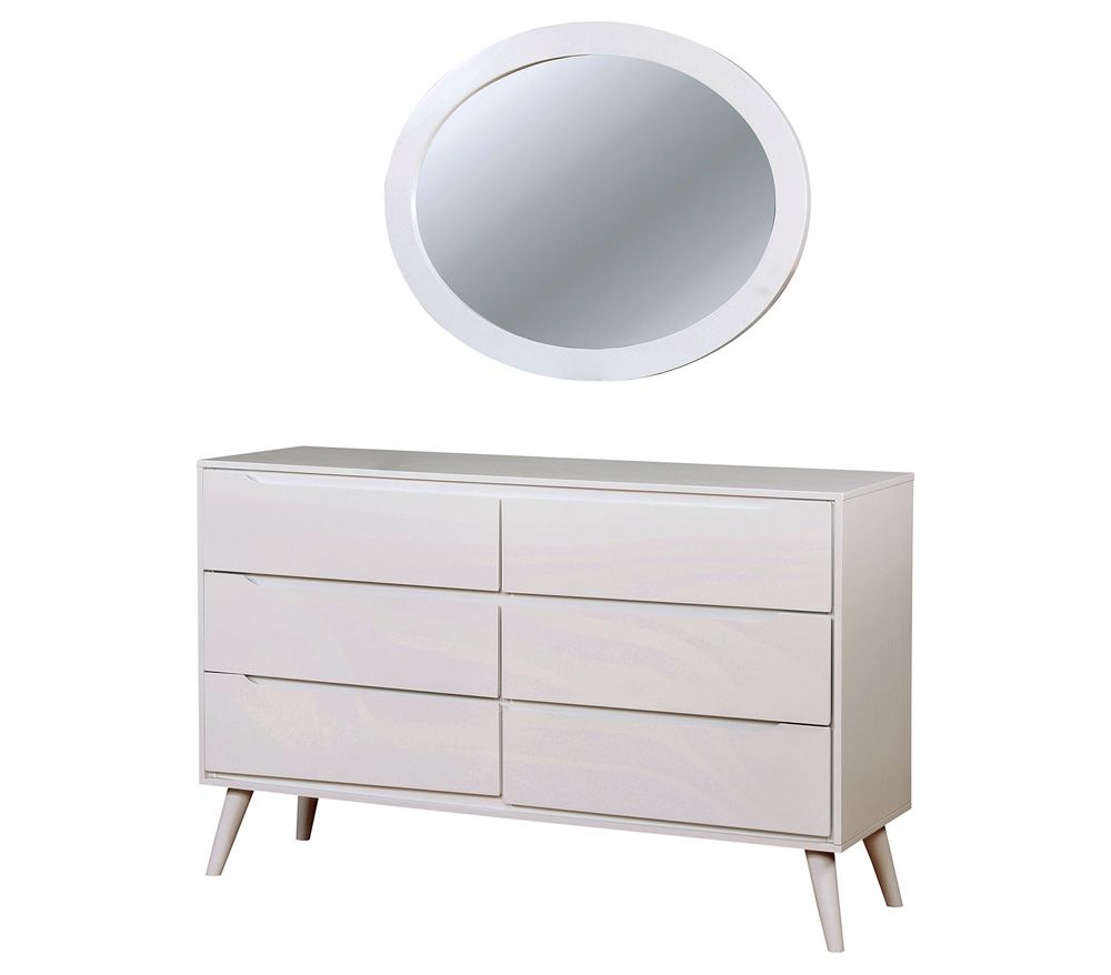 Terris White Dresser With Oval Mirror
