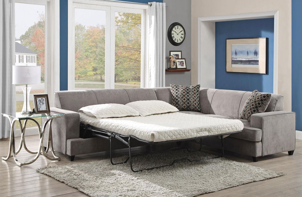 Tess Pull Out Sleeper,Tess Grey Fabric Sectional With Sleeper