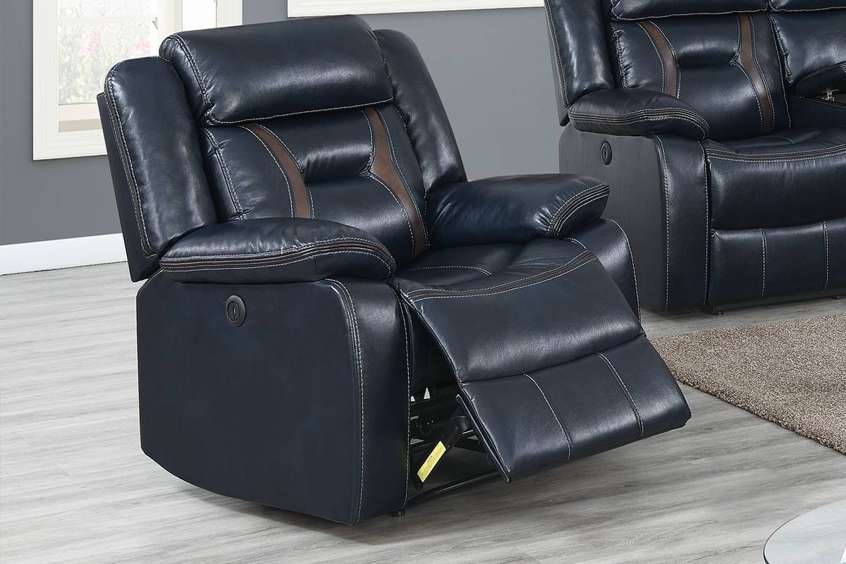 Theodore Ink Blue Leather Recliner Chair