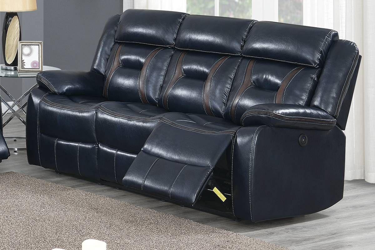 Theodore Ink Blue Leather Recliner Sofa