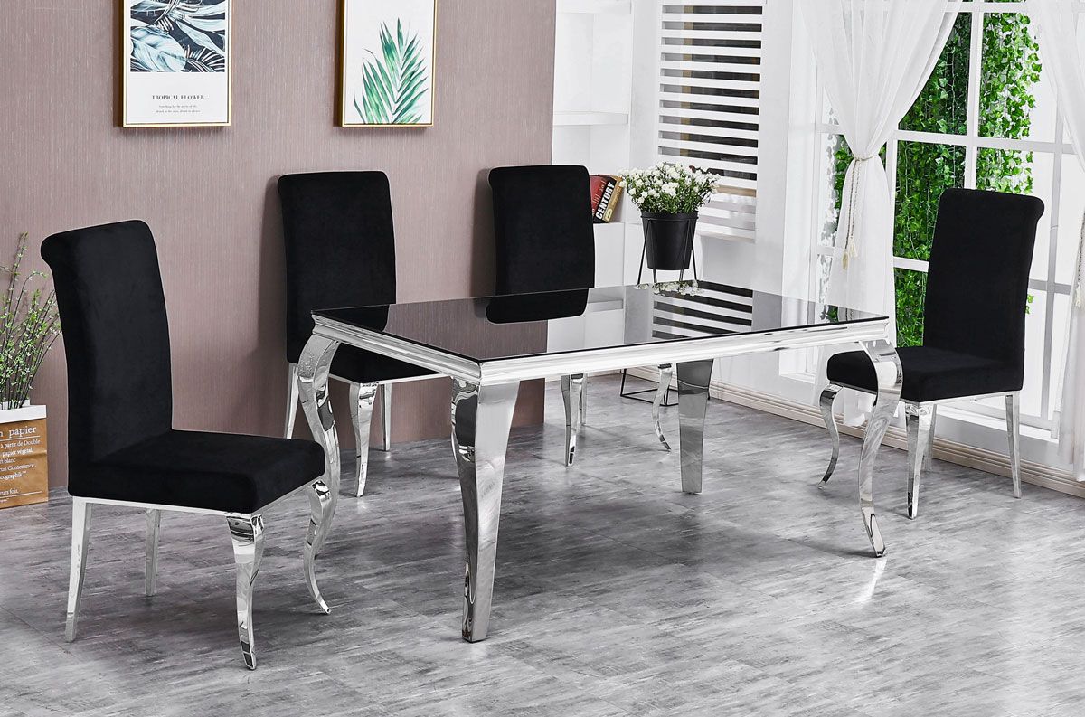 Theresa Dining Table With Black Velvet Chairs