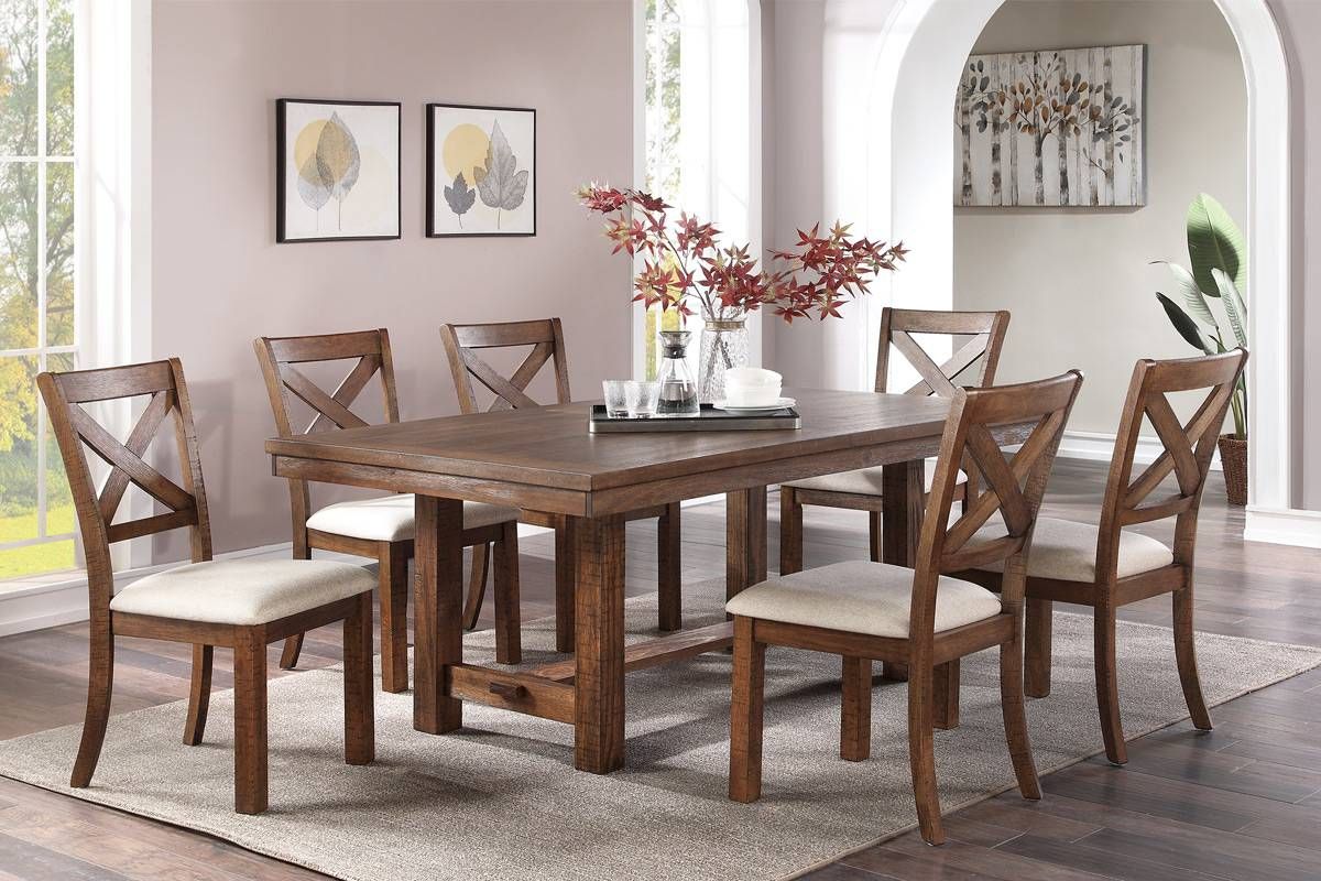 Timber Rustic Finish Dining Table With Six Chairs