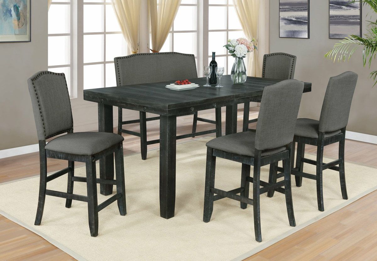 Tina Rustic Counter Height Dining Table Set With Grey Chairs