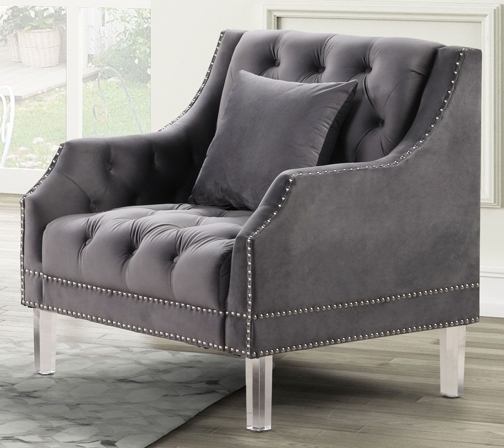 Tirrel Grey Velvet Modern Chair