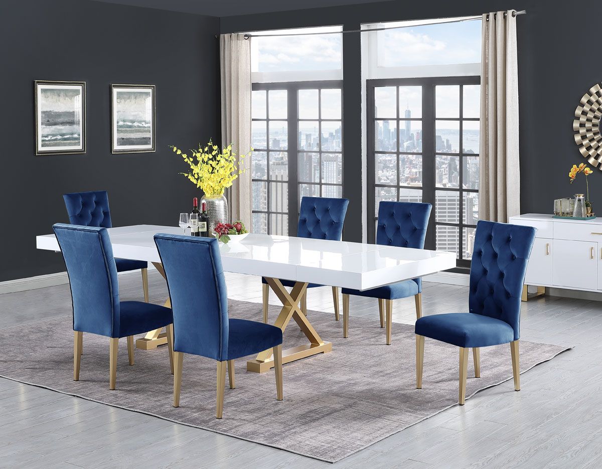 Toluka Dining Table With Navy Chairs