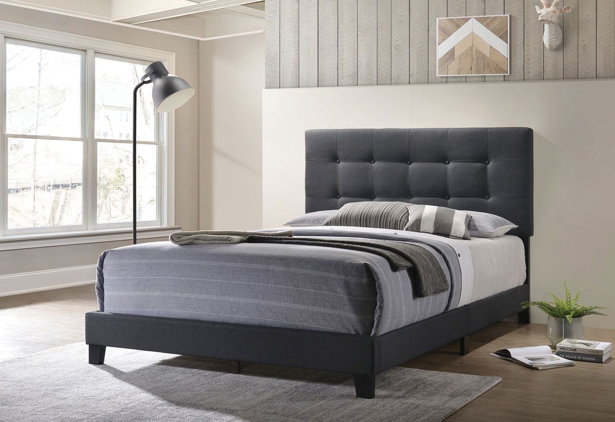 Toma Charcoal Tufted Linen Upholstered Bed