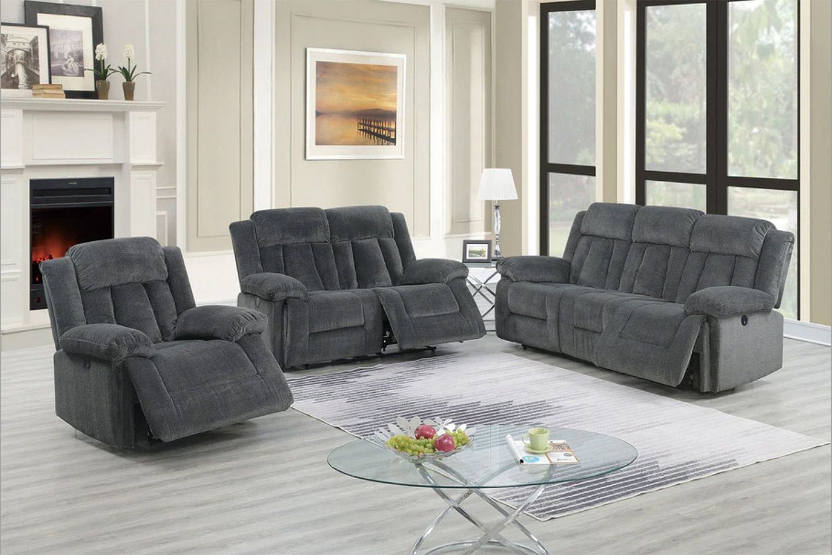 Tomas Grey Chenille Power Recliner Sofa Set