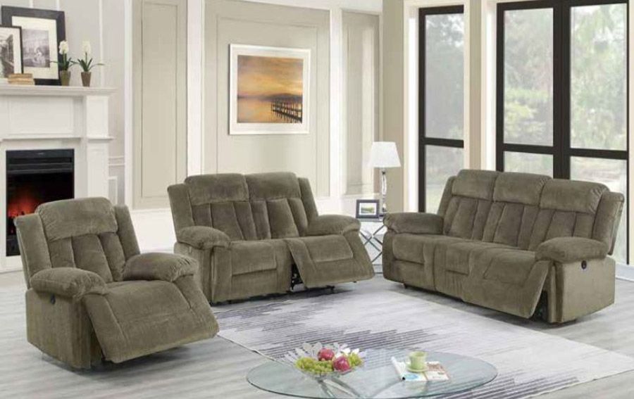 Tomas Tan Chenille Power Recliner Sofa Set