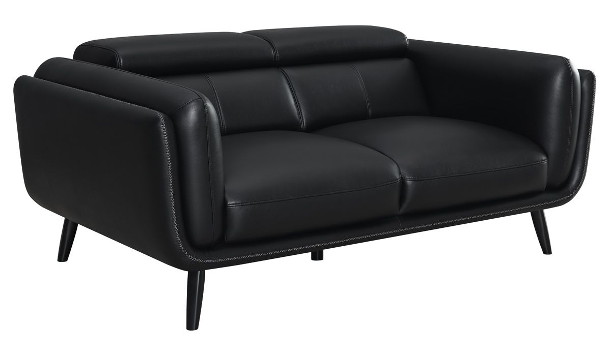 Tosh Black Leather Modern Loveseat