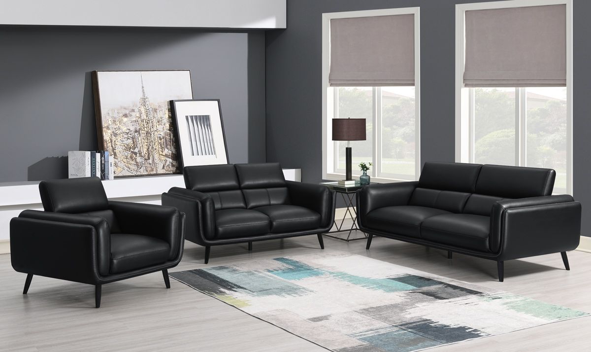 Tosh Black Leather Modern Sofa Set