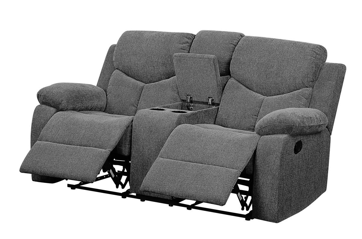 Trisha Grey Chenille Recliner Loveseat With Console