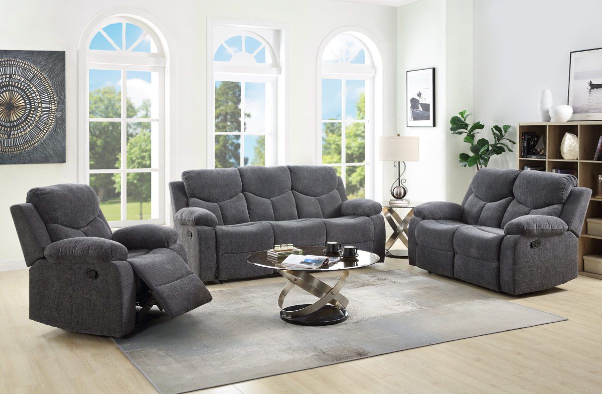 Trisha Grey Chenille Recliner Sofa Set