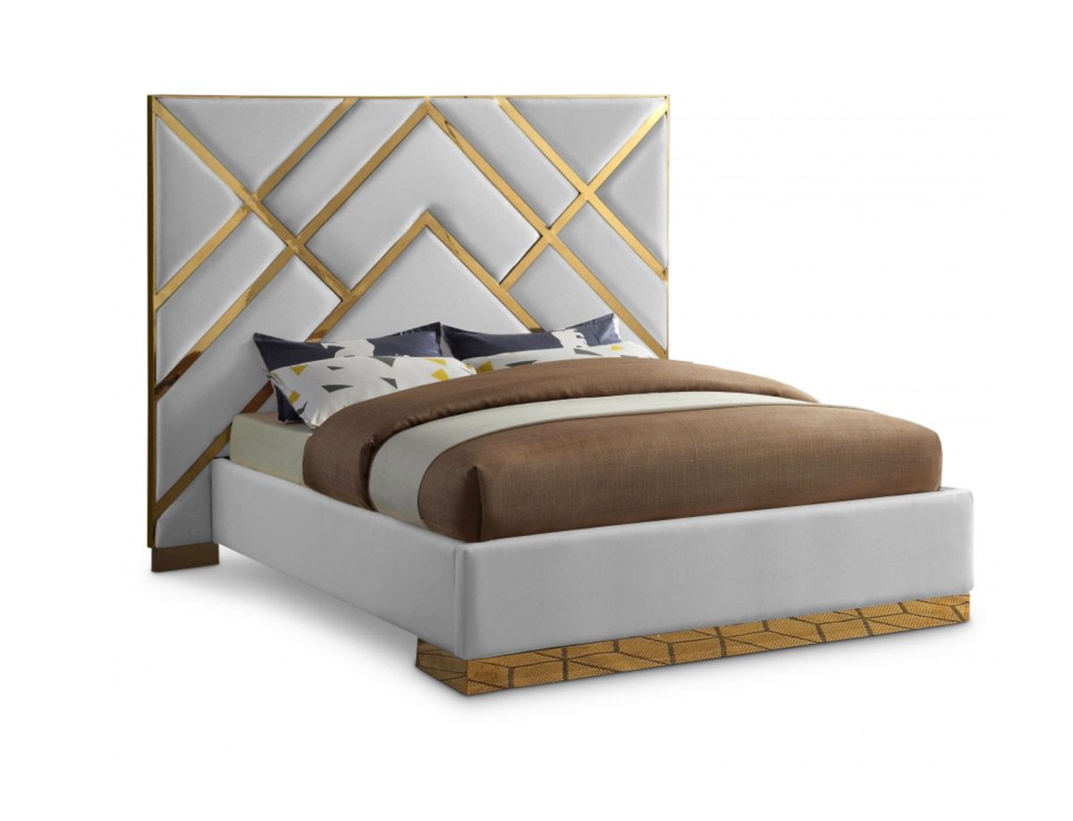 Tristen White And Gold Leather Bed