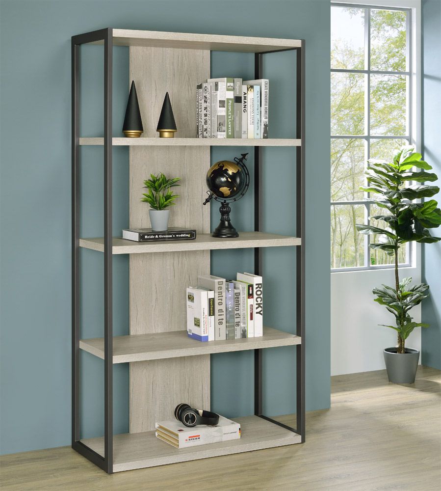 Tulsa 4-Shelf Bookcase Whitewashed Grey