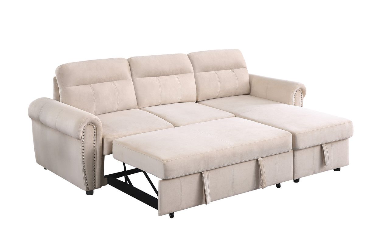 Turner Beige Velvet Sectional Sleeper