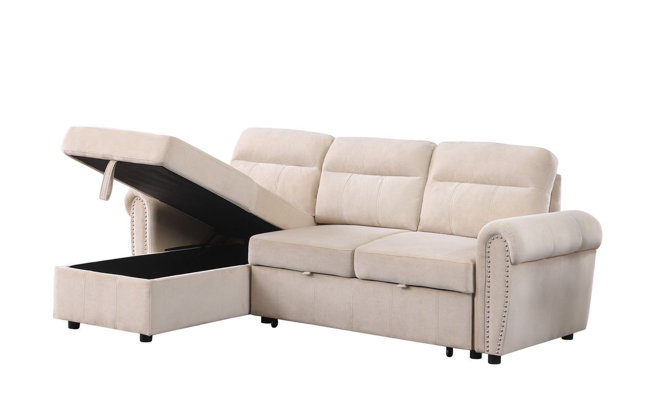 Turner Beige Velvet Sectional With Storage