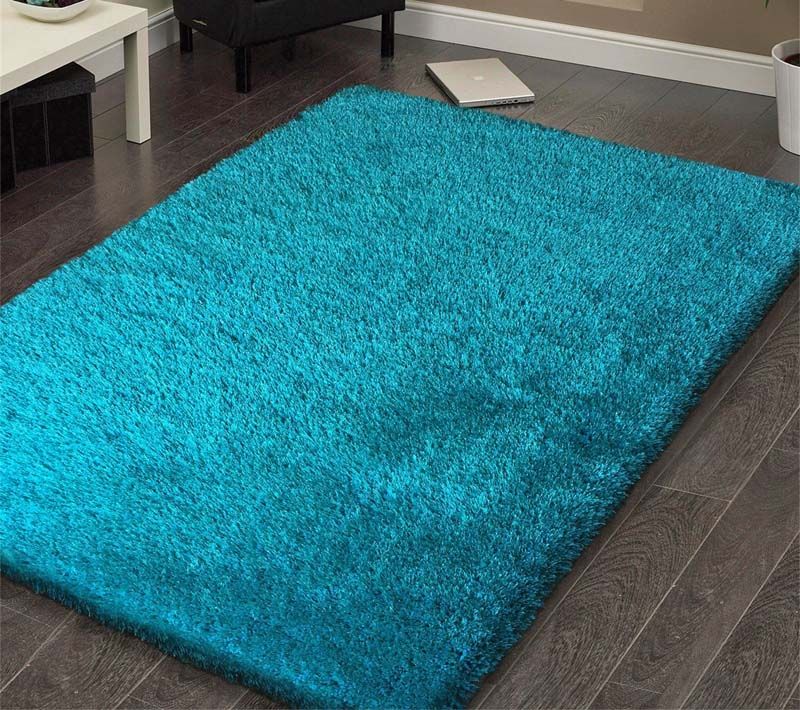 Shaggy Viscose Solid Turquoise Area Rug