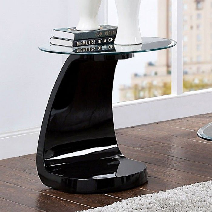 Tyra Black Lacquer Glass Top End Table