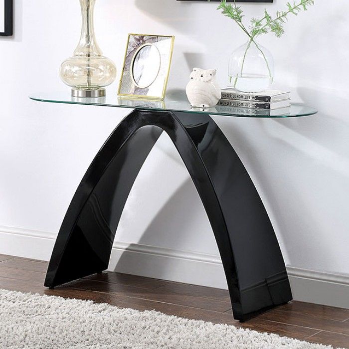 Tyra Black Lacquer Glass Top Sofa Table