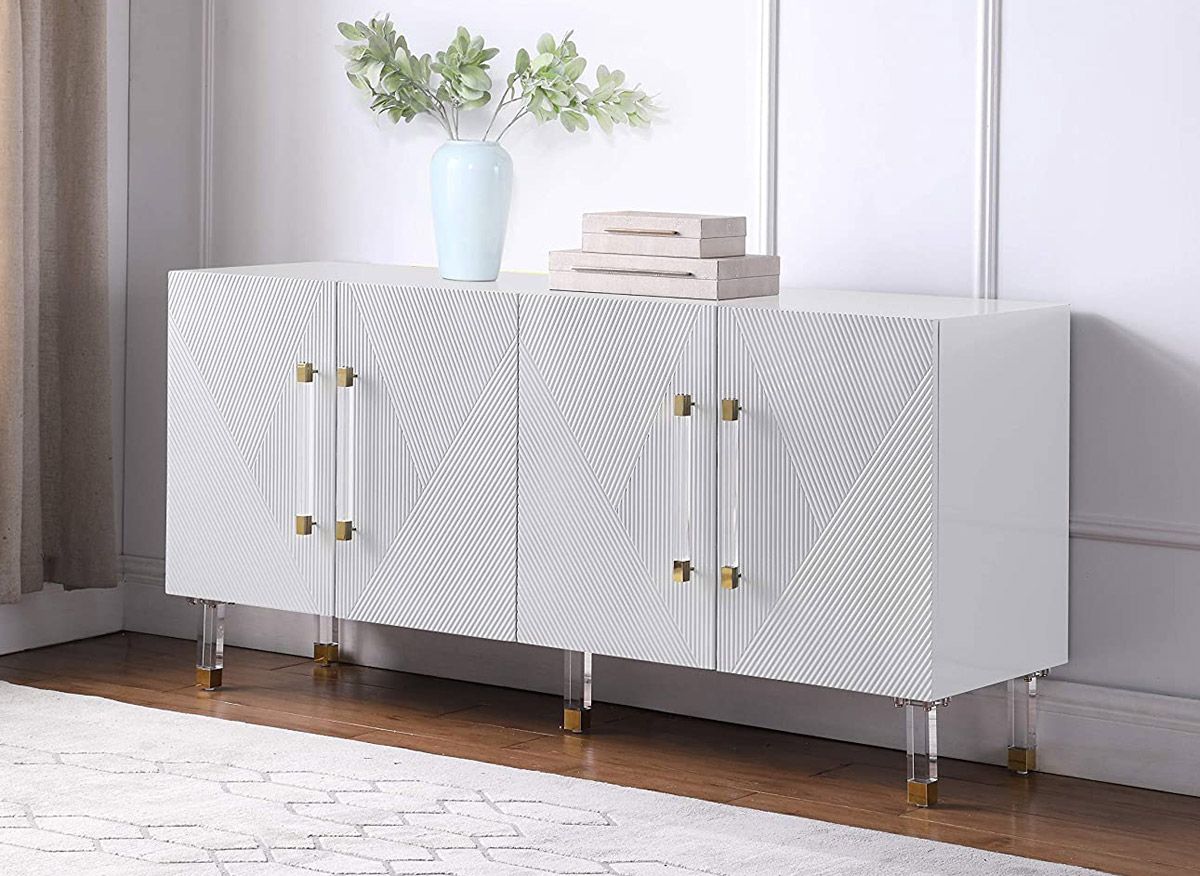 Tyrell White Lacquer Sideboard Acrylic Accents