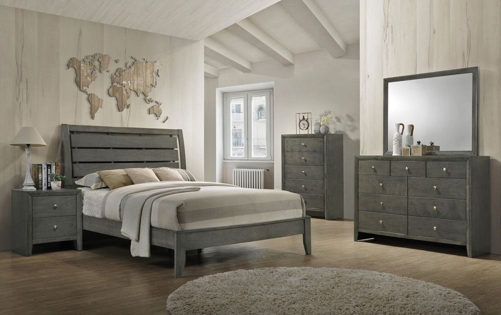 Tyron Modern Bed Gray Finish