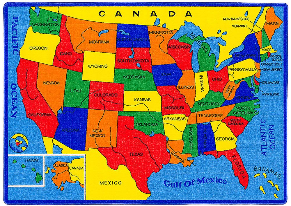 USA Map Kids Room Rug