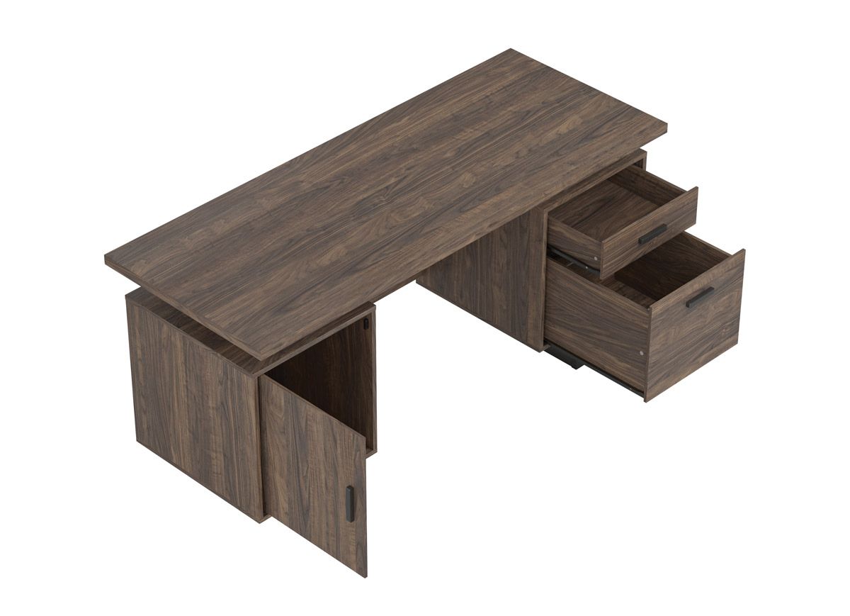 Vagan Rustic Walnut Office Desk Drawers