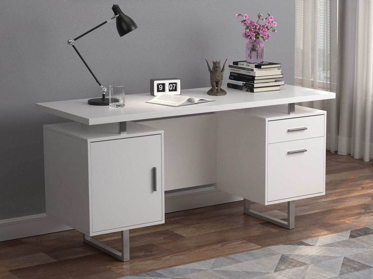 Vagan White Desk With Storage