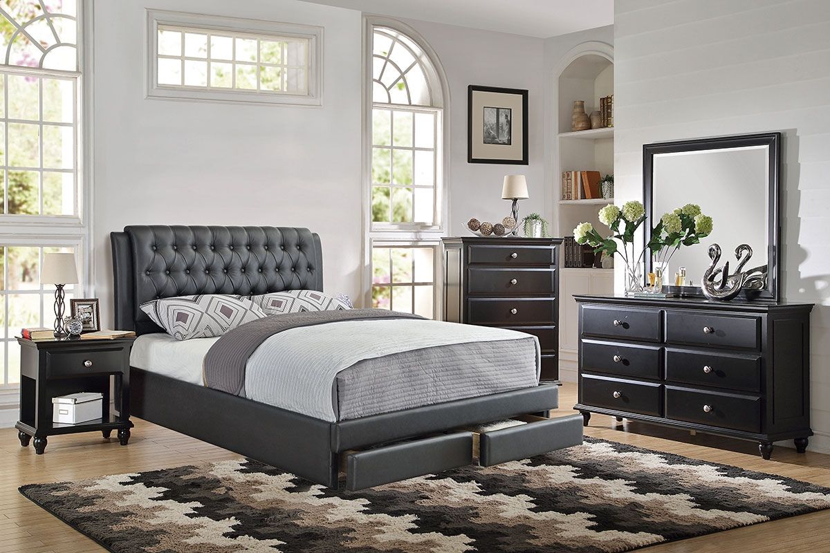 Valarie Leather Platform Storage Bed