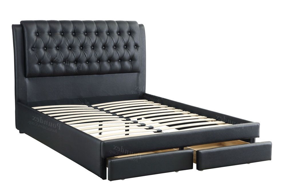 Valarie Black Leather Platform Bed