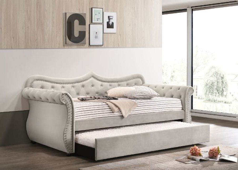 Varian Crystal Tufted Beige Velvet Daybed