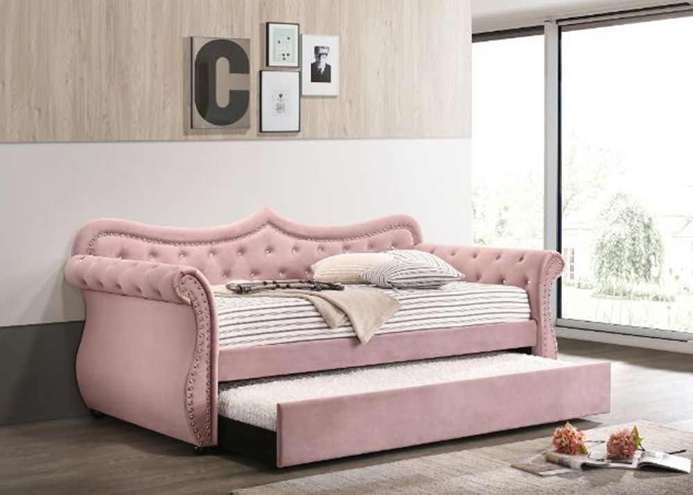 Varian Pink Velvet Daybed Crystal Tufted