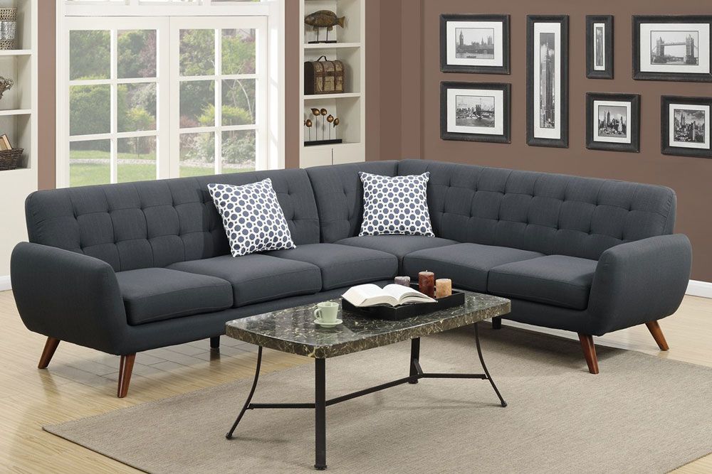 Varna Contemporary Sectional Black Linen