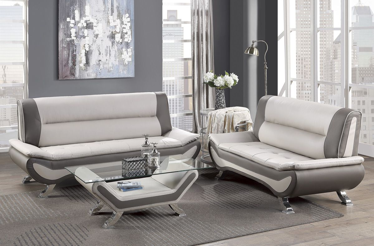 Velia Beige Leather Modern Sofa
