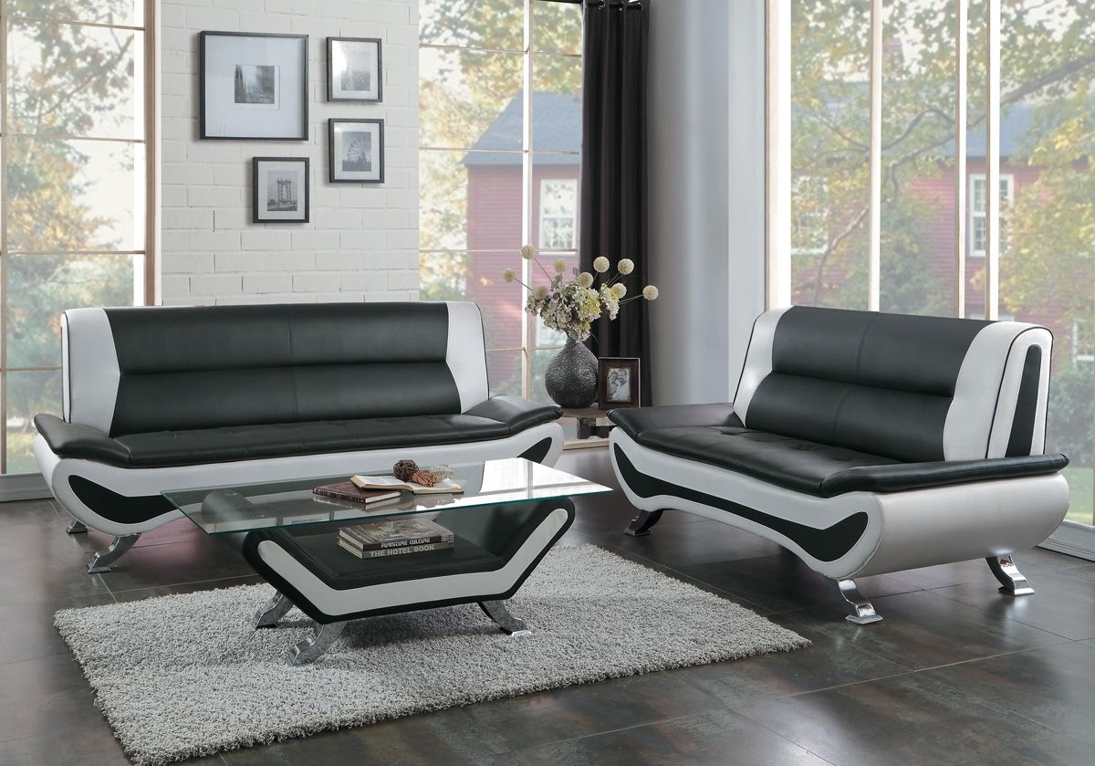 Velia Black and White Leather Sofa