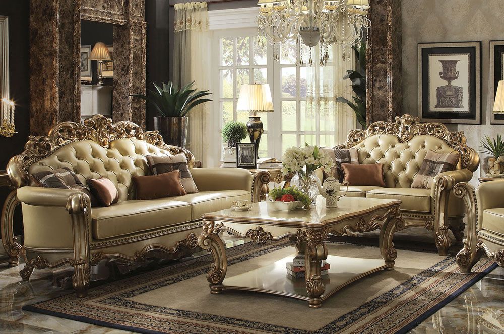 Vendome Patina Gold Leather Sofa Collection