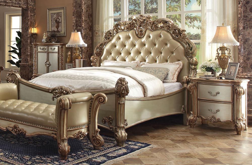 Vendome Patina Gold Bed With Night Stand