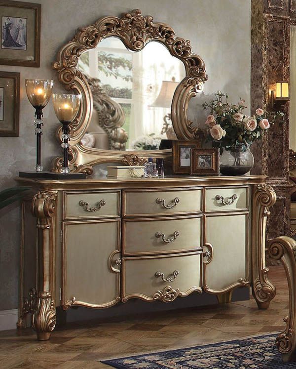 Vendome Patina Gold Dresser and Mirror