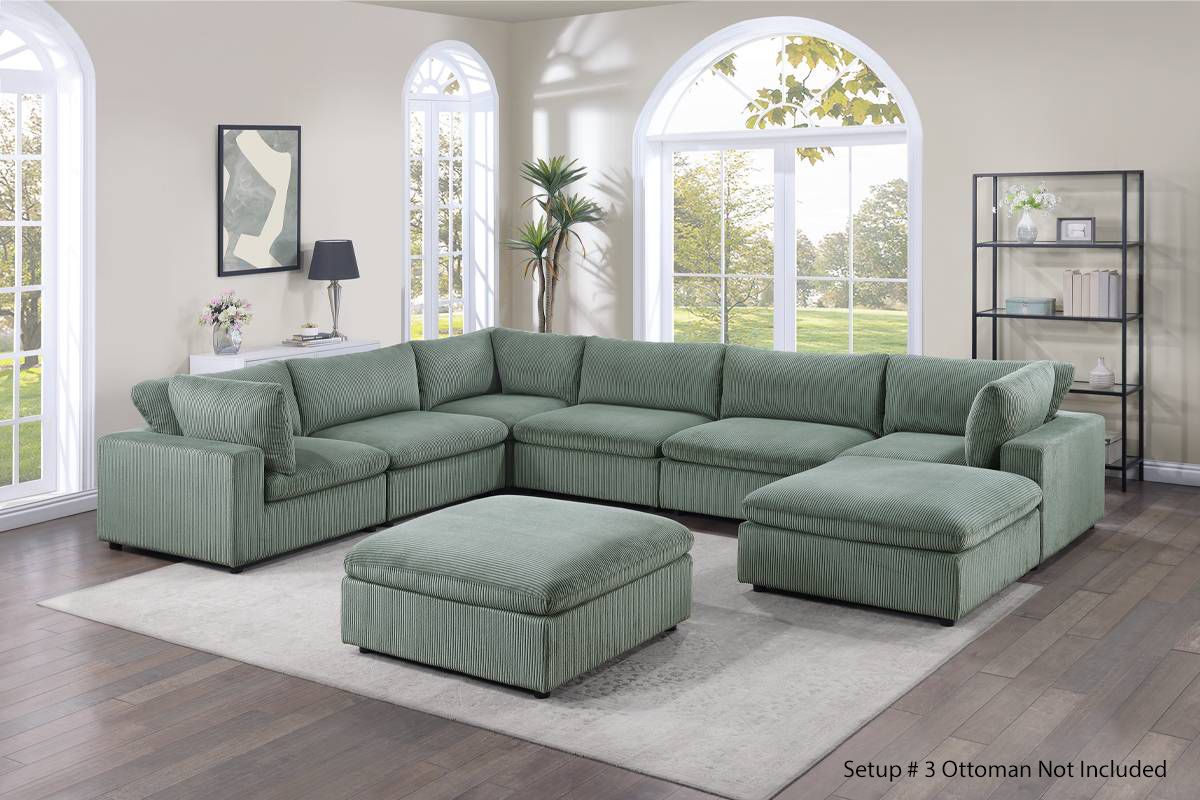 Verdal Sage Corduroy Sectional Setup 3