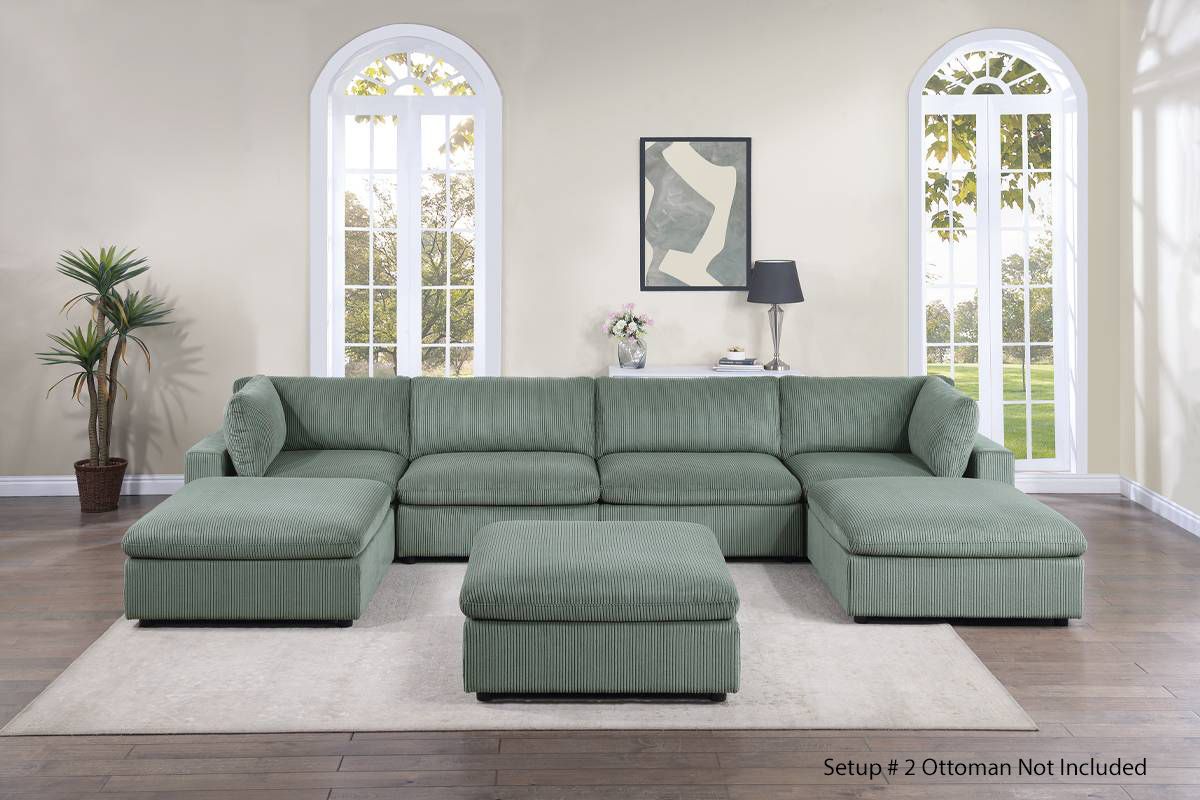 Verdal Sage Corduroy Sectional Setup 2