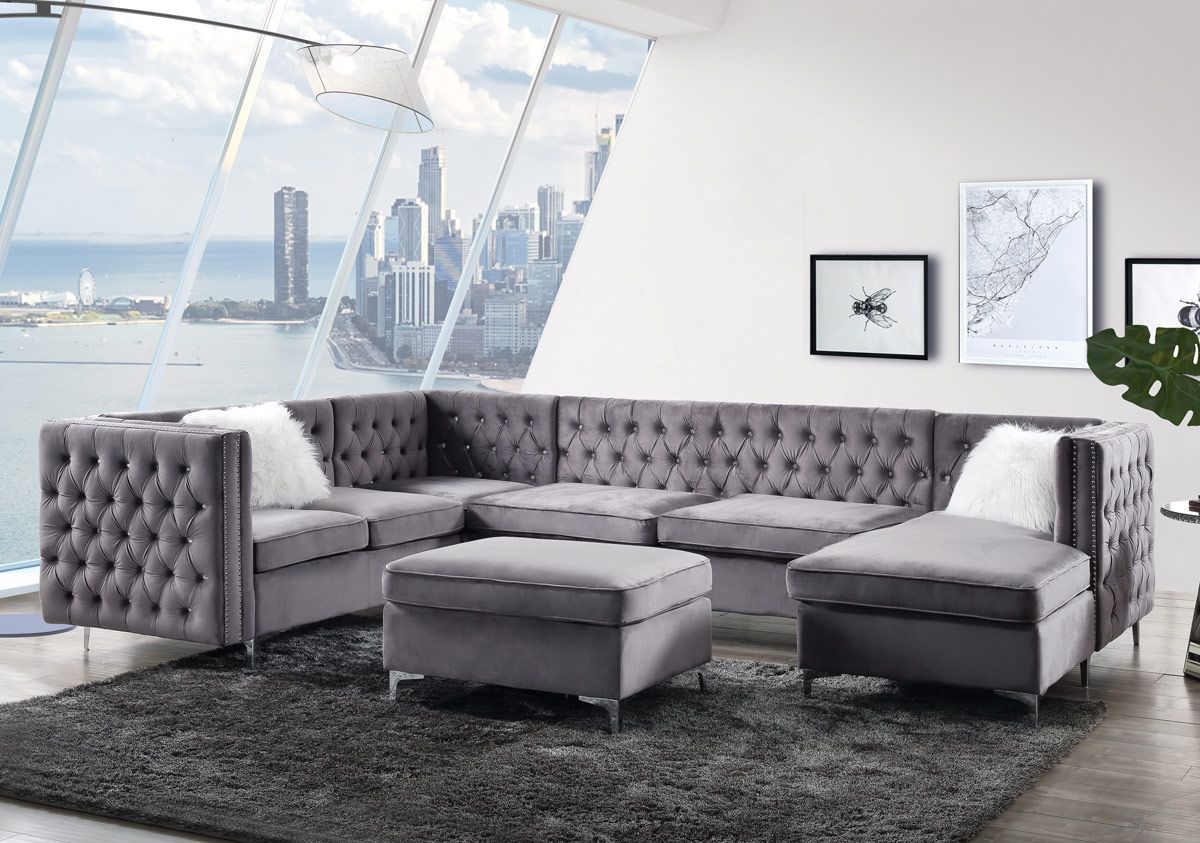 Verity U-Shape Sectional Grey Velvet