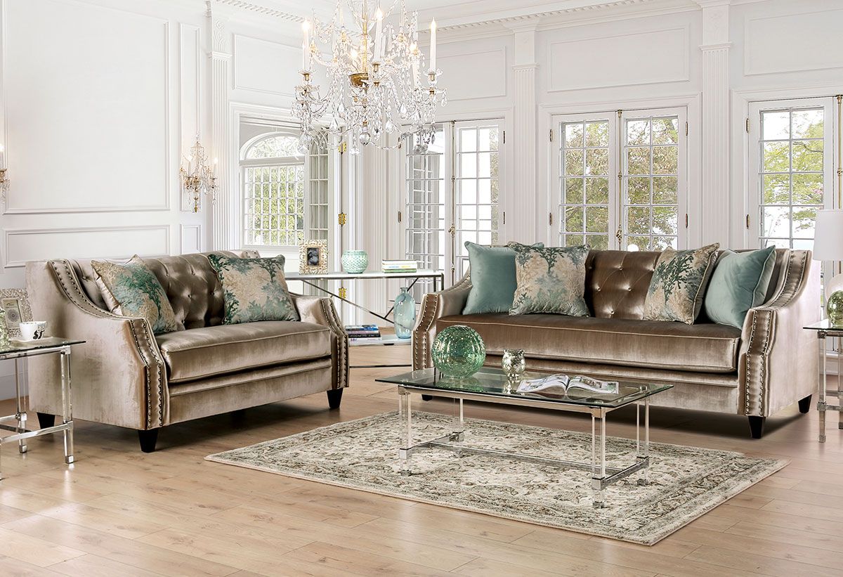 Verne Champagne Chenille Sofa Set