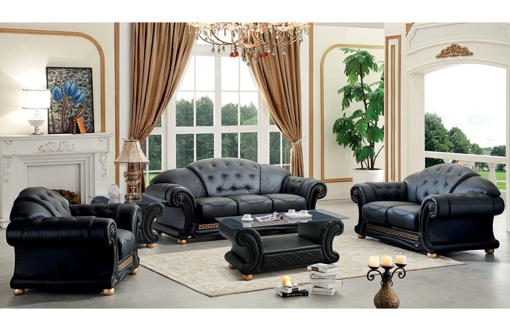 Noci Black Leather Classic Sofa