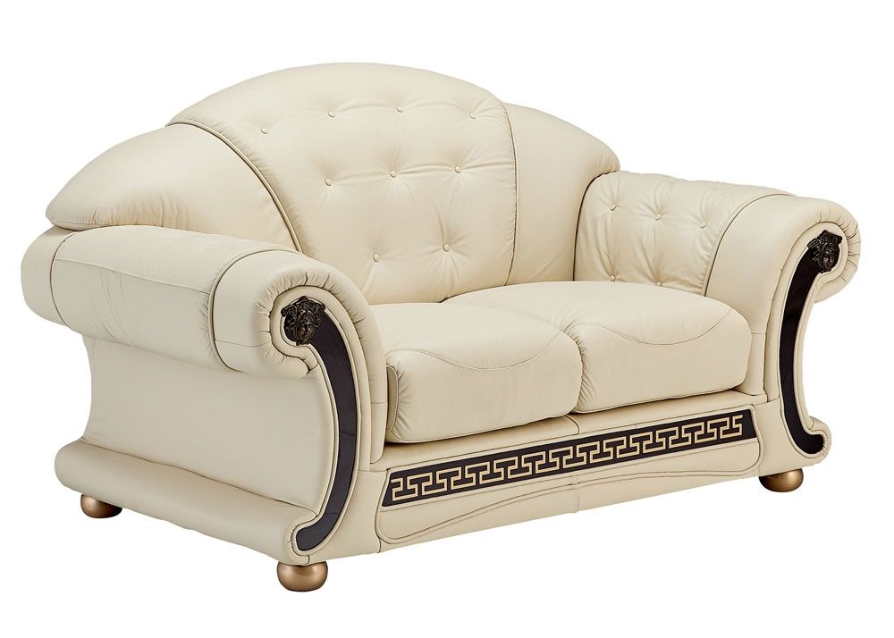 Noci Beige Italian Leather Love Seat