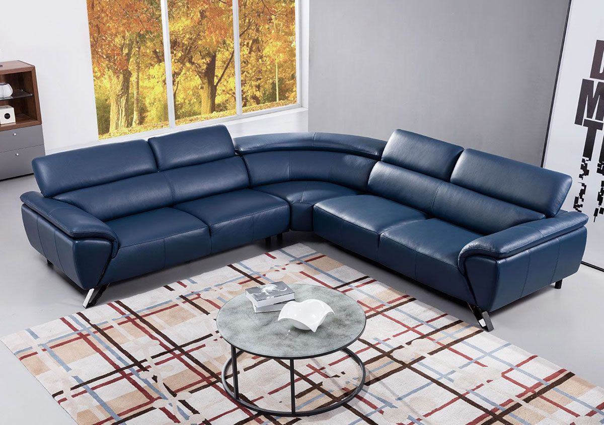 Vinn Navy Modern Sectional Italian Leather