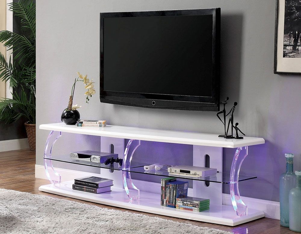 Viper White Lacquer TV Stand With LED Lights